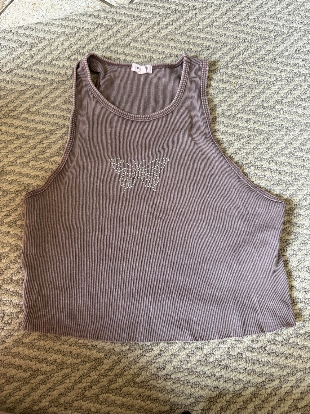 Garage Ribbed Butterfly Tank Top Brown Womens Size Small